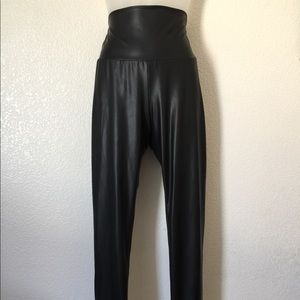 Black faux-leather high waisted leggings